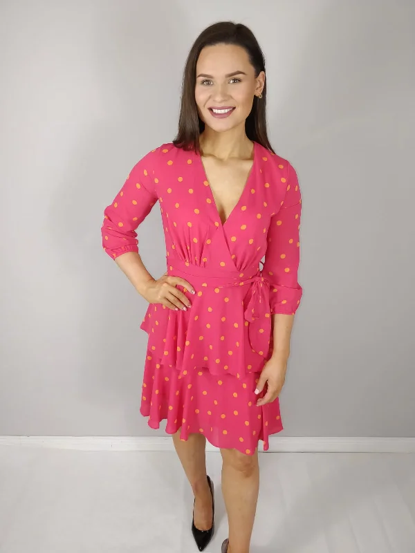 Effortless Everyday Wear Saskia Cerise Pink Polka Dot Frilled Midi Dress