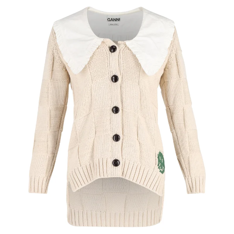 Comfortable Clothes Ganni Rope Collared Cardigan in Cream Cotton