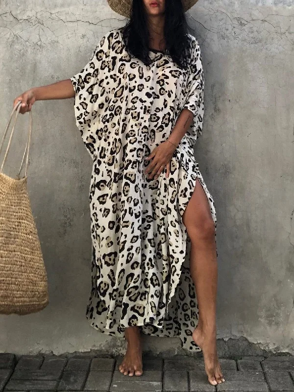 Sale Clearance Women's Casual Loose Leopard Print Maxi Dress