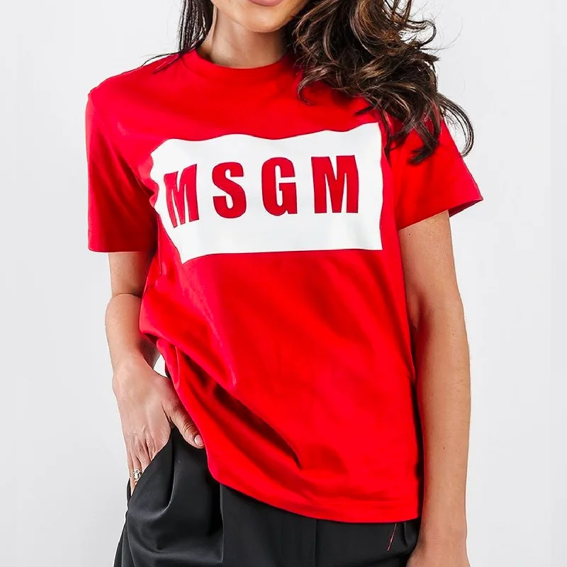 Chic & Cozy Apparel Crew neck T-shirt with MSGM box logo Red