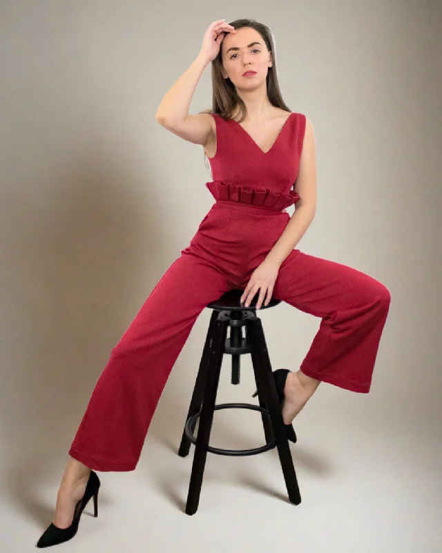 Outlet Clothing Elvira Red Organic Cotton Wide Leg Jumpsuit for Weddings