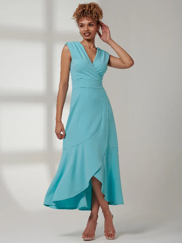 Trendy Online Boutiques Preslie Wrap Frill Hem Maxi Dress, Turquoise