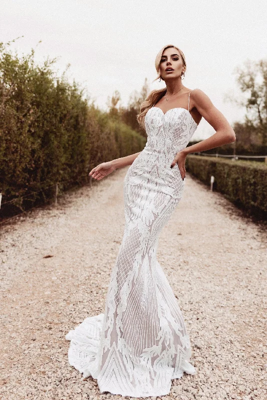 Fashion Sale Tina Holly BB050 Long Mermaid Sequin Fitted Wedding Dress