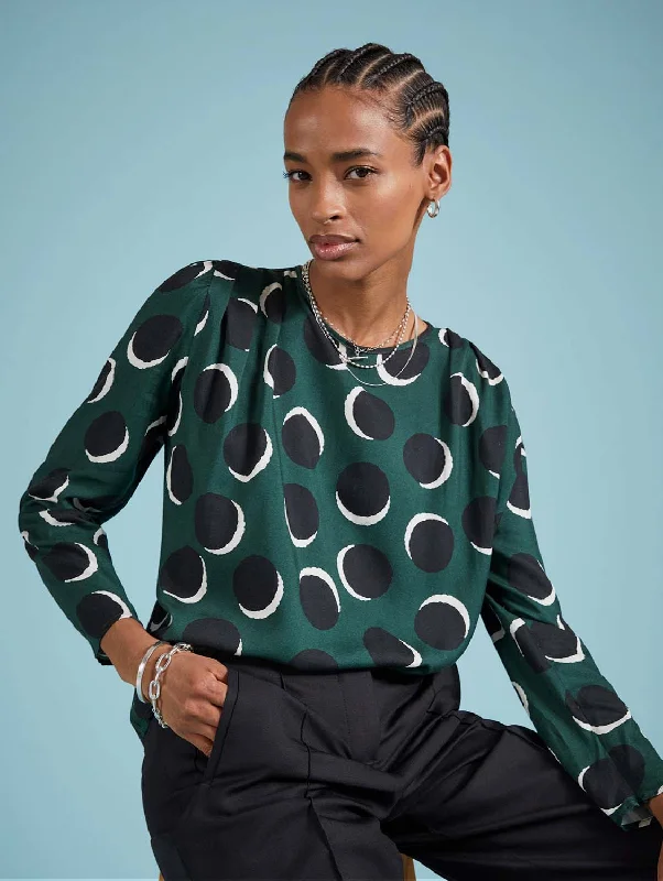 Unbeatable Deals Dottie Livaeco Viscose Printed Blouse | Green Shadow Spot