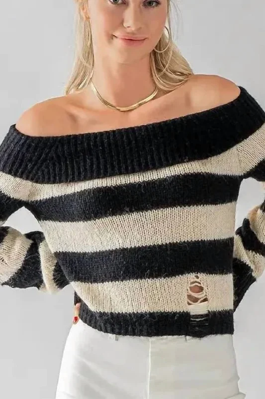 Trendy Street Style Attire Mia Striped Sweater In Blue/white