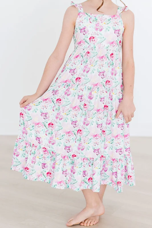 Casual Wear SALE Watercolor Floral Ruffle Maxi Dress