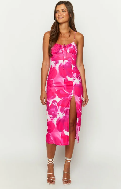 Exclusive Designer Collection Paloma Pink Print Midi Dress