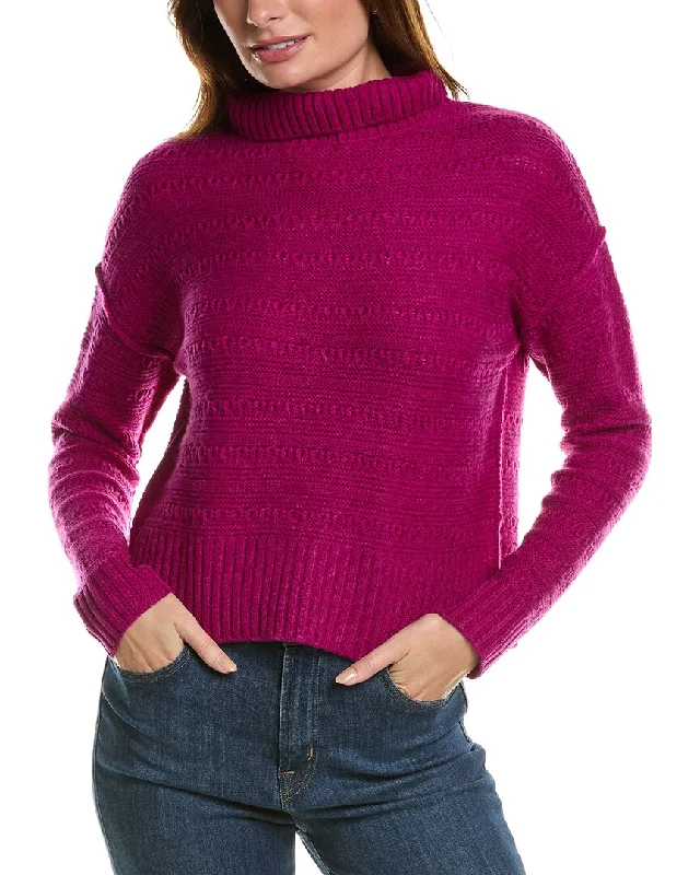 Chic Women's Outfit Ideas Forte Cashmere Crop Textured Mock Neck Wool & Cashmere-Blend Sweater