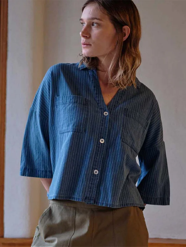 Additional Time-Limited Offers Ava Cotton Oversized Blouse | Denim Stripe