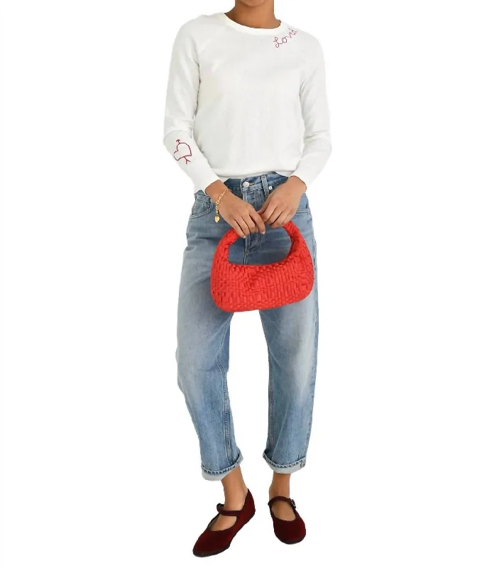 Women Online Clothing Boutiques Love D Stitch Crew Sweater In White/red