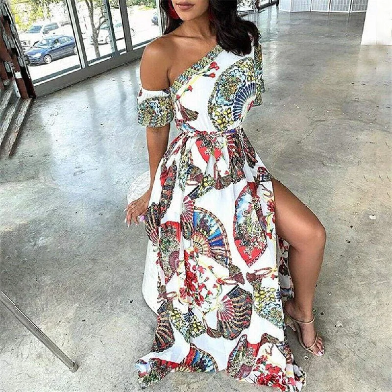 Fashion For Every Occasion FashionSierra - Women's Boho Maxi Dress Fashion Ladies Casual One Shoulder Floral Holiday Summer Beach Evening Party Long Sundress