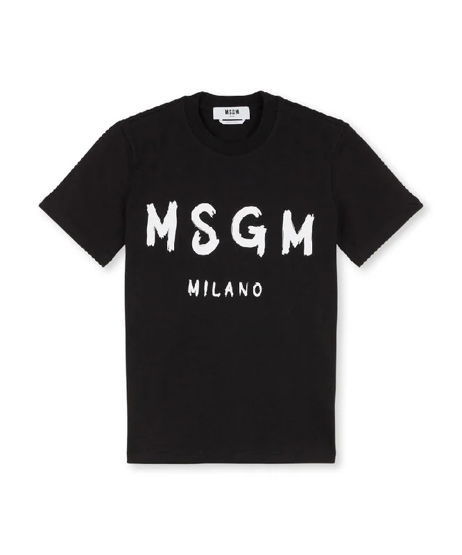 Elegant Styles Cotton T-shirt in solid colour with logo BLACK