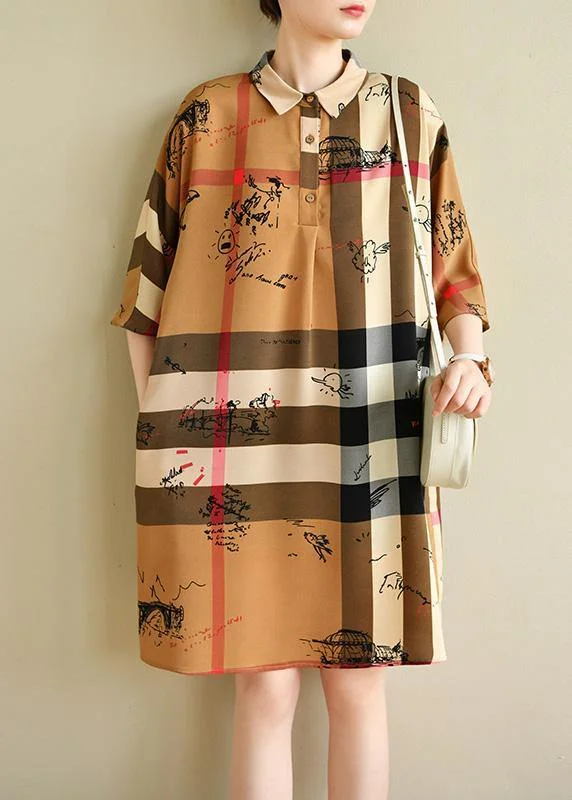 City Fashion Fine Brown Striped Chiffon Summer Dress