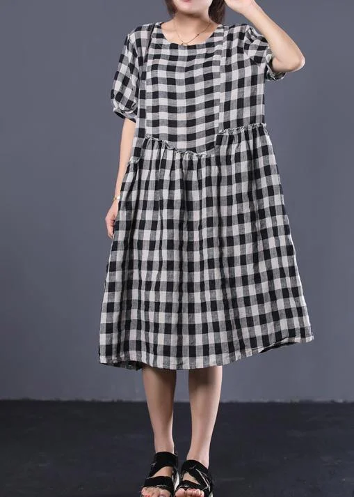 Athleisure Wear Special Offer Unique black plaid cotton Tunics ruffles patchwork summer Dresses