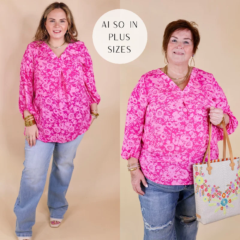 Women's Clothing for Every Season and Trend Eyes On Paradise Floral Print Blouse with 3/4 Sleeves in Pink