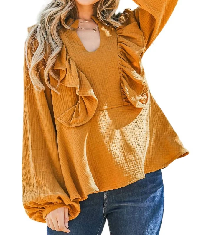 Holiday Special Offers Ruffle Blouse In Rust