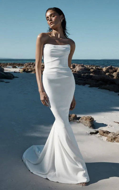 Explore What's New Wedding Dress Mermaid Satin Sleeveless With Sweep Train