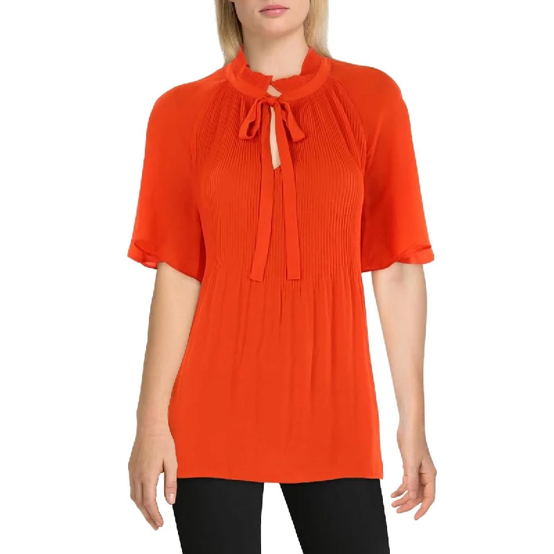 New Season Fashion Preview Womens Tie Neck Flutter Sleeve Blouse