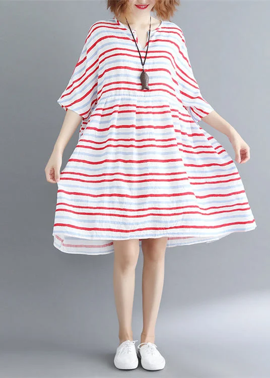 Big Discounts Italian Half sleeve Cotton quilting dresses Outfits red striped Dresses Summer