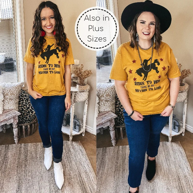 Unleash Your Fashion Ridin' To Win Bucking Horse Graphic Tee with Red Stars in Mustard Yellow