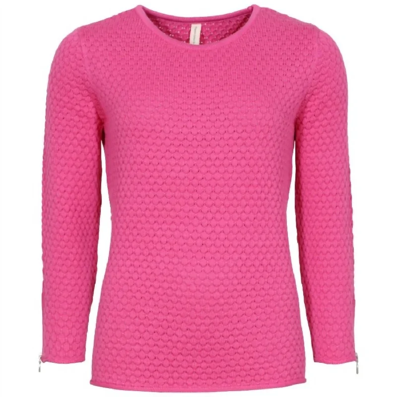 Stylish Looks Women's 3/4 Sleeves Jumper In Hot Pink