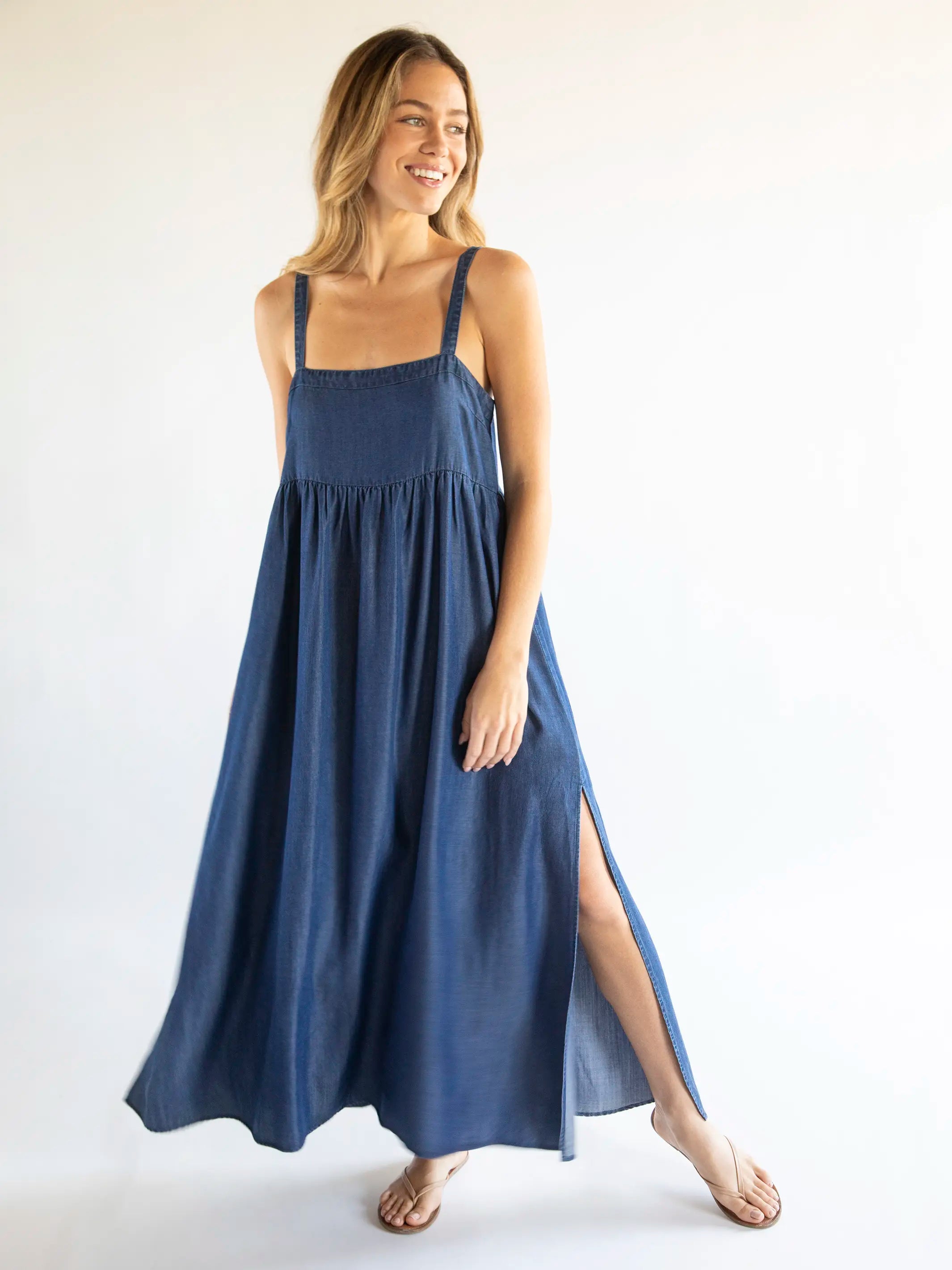 Flash Discount Patti Side Slit Maxi Dress - Denim Blue