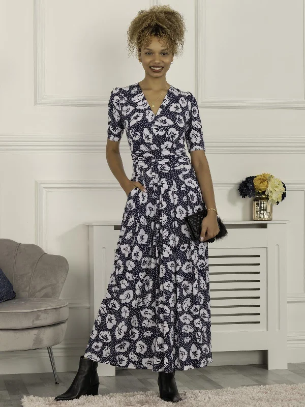 Online Boutique Stores Evita Floral Print Maxi Jersey Dress, Navy White Floral