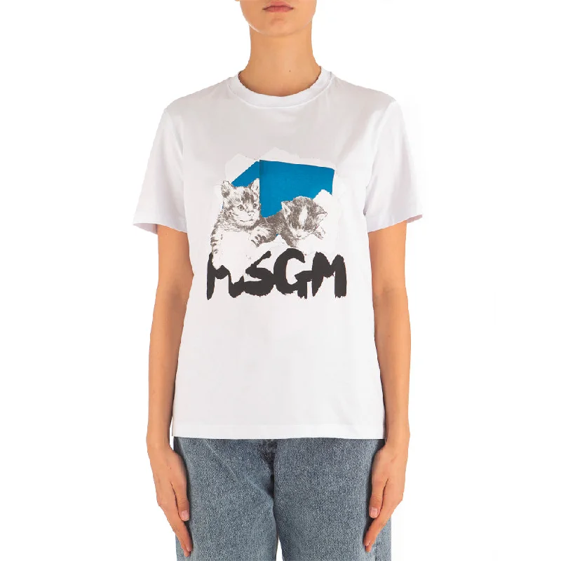 Stylish Savings Women's Msgm "I'm Feline Fine Today" Print T-shirt White