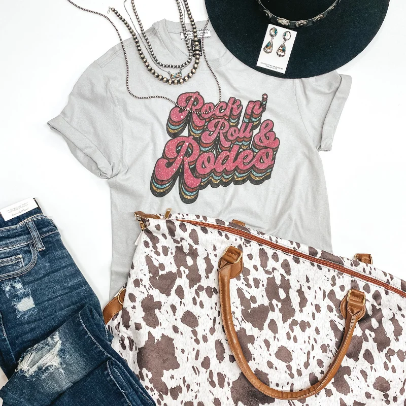 Dive Into Trendy Women's Fashion Last Chance Size 2XL | Rock N' Roll & Rodeo Retro Print Graphic Tee in Grey