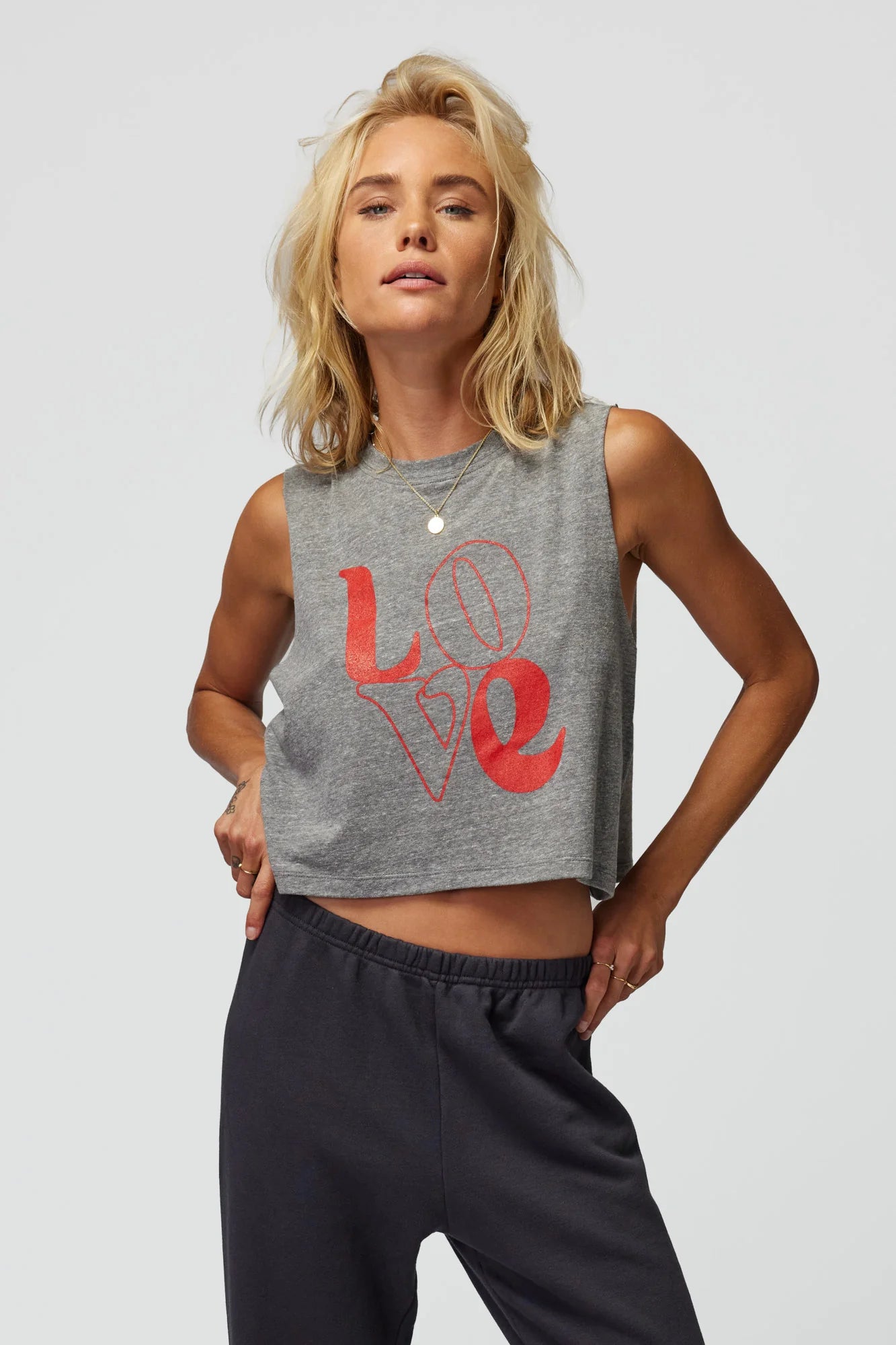 Trend Forward Women's Wear Spiritual Gangster Love Callie Crop Tank - Heather Grey