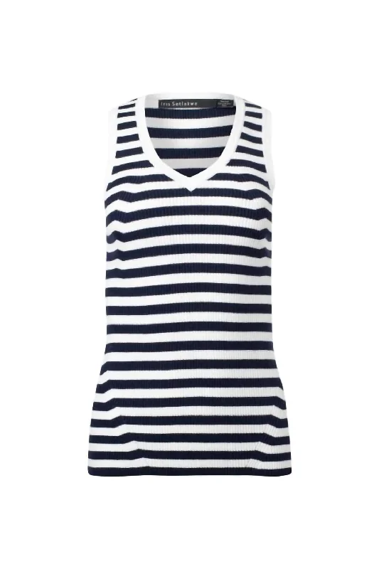 Trendy Fashion For Women Women's Basic Stripes Tank Top In Navy, White