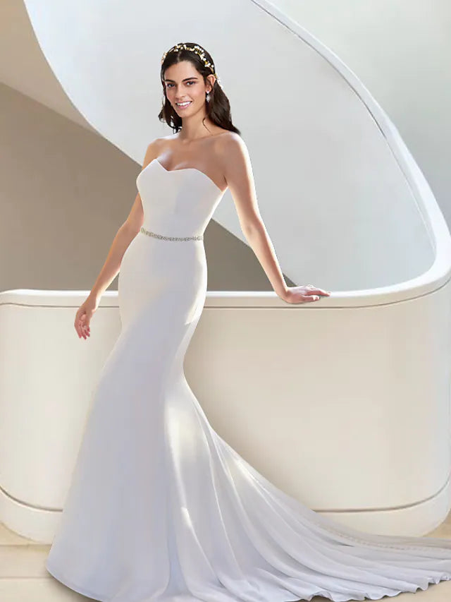 Limited Time Offer Formal Wedding Dresses Court Train Strapless Stretch Fabric With Sashes  Ribbons