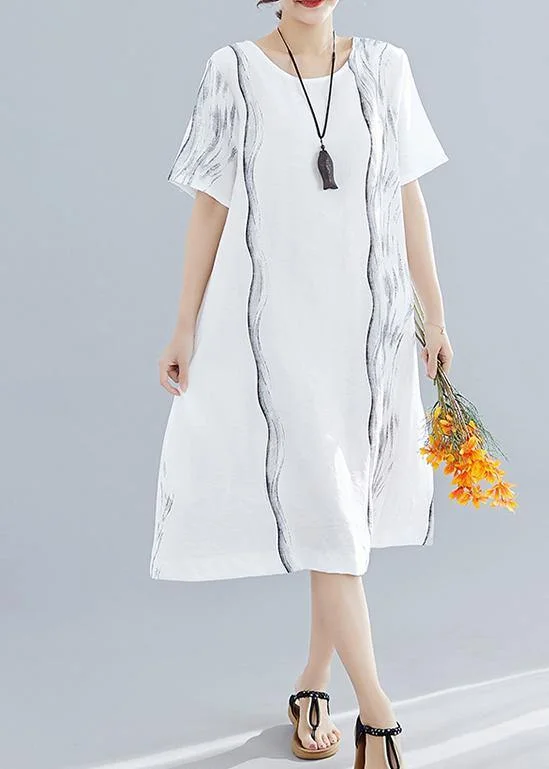 Women's Online Clothing Boutique Organic o neck Cotton dresses Runway white print Dresses summer