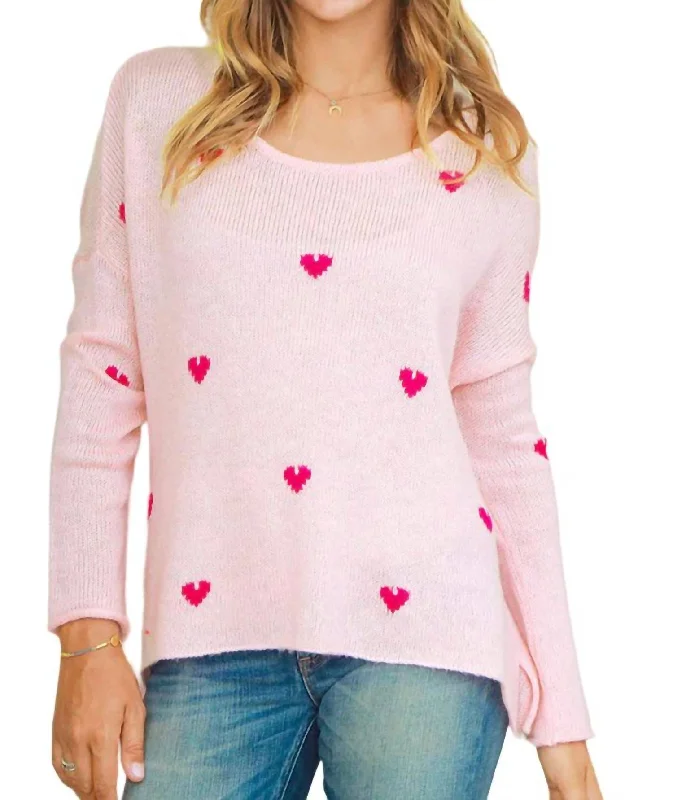 Best Online Boutiques For Women Mini Hearts Crew Sweater In Arctic Pink