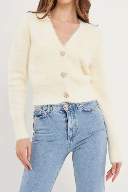 Signature Style Essentials Cora Heart Button Sweater In Cream