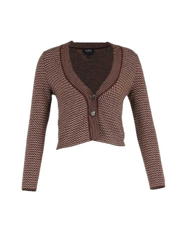 Elegant Attire For The Modern Lady A.P.C. Annie Patterned Cardigan in Brown Wool