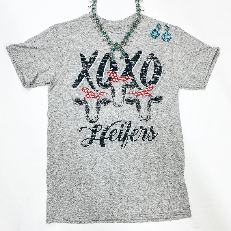 Style Versatile Women's Collection XOXO Heifers Short Sleeve Graphic Tee in Heather Grey