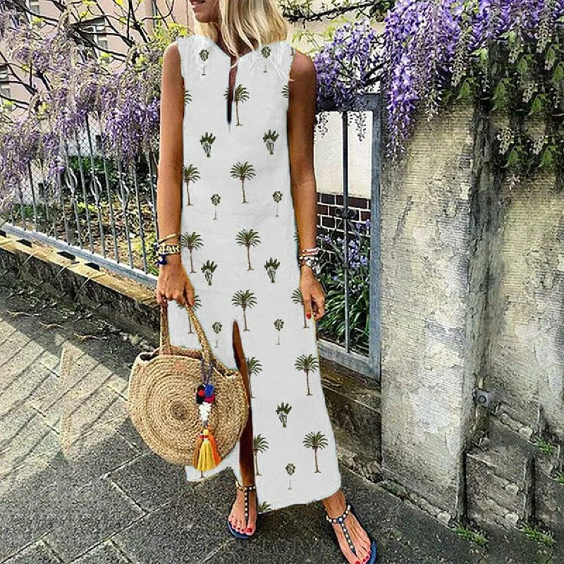 Women's Fashion Hotspots FashionSierra - Women Boho Long Maxi Dress Fashion Ladies Sleeveless Summer Beach Floral Dress Casual Holiday Dresses Sundress