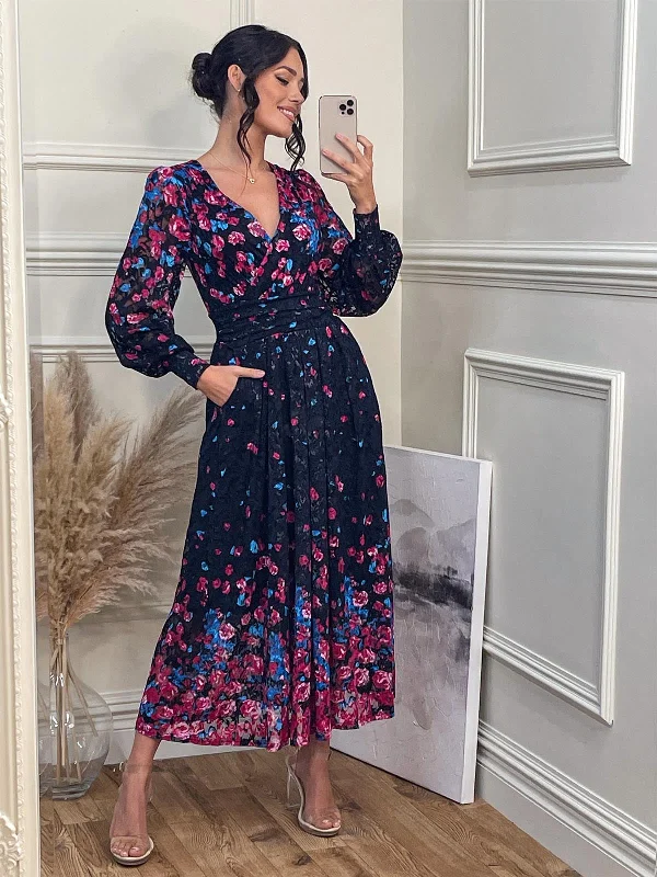 Best Sellers Lilah Symmetrical Print Lace Maxi Dress, Pink Multi