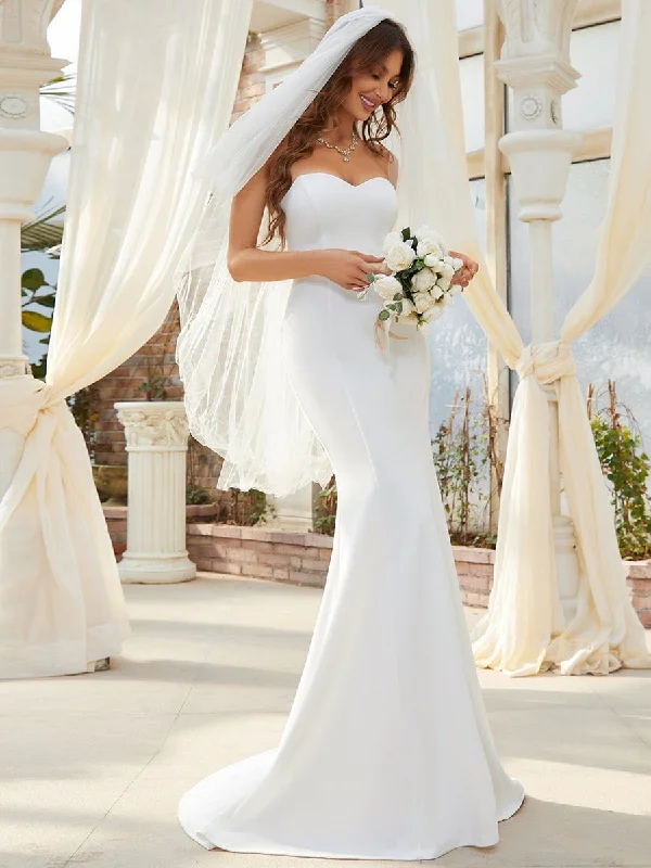 Trendy Boutiques Online Simple Strapless Mermaid Eloping Dress for Wedding