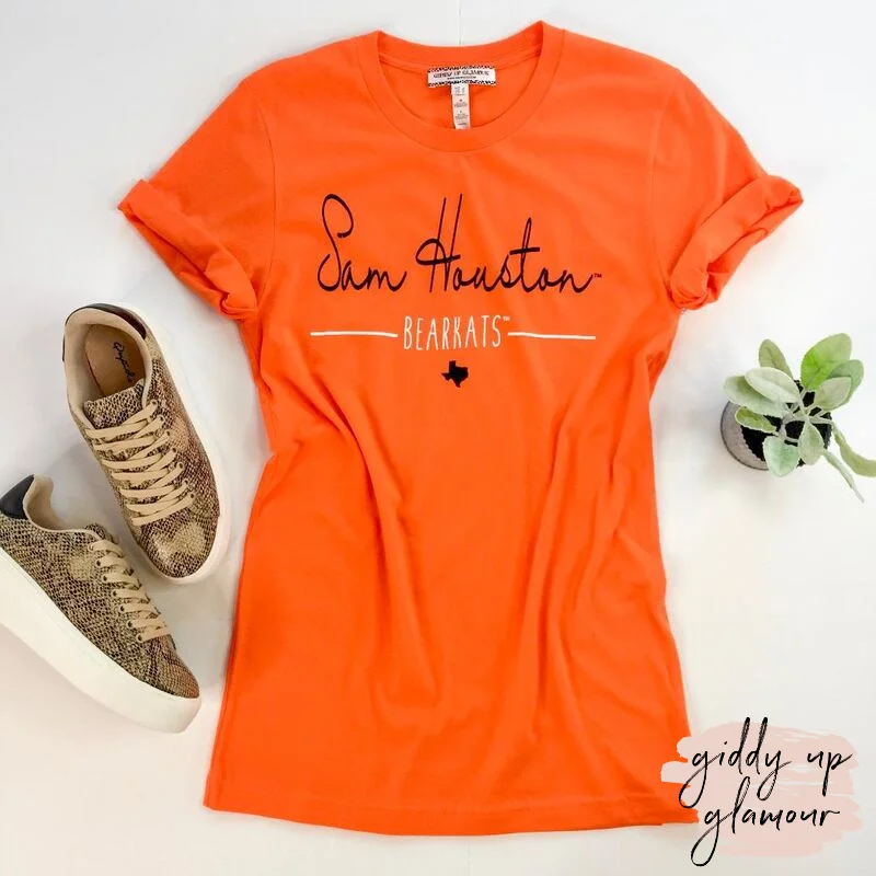 Trendy Urban Attire SHSU | Sam Houston Bearkats Cursive Short Sleeve Tee Shirt in Orange