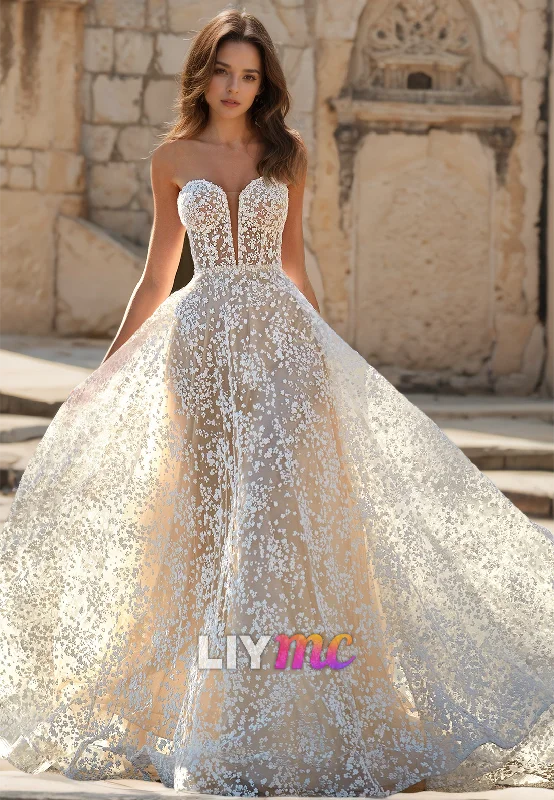 High-End Women's Apparel Sweetheart Strapless Appliques A-Line Wedding Dress