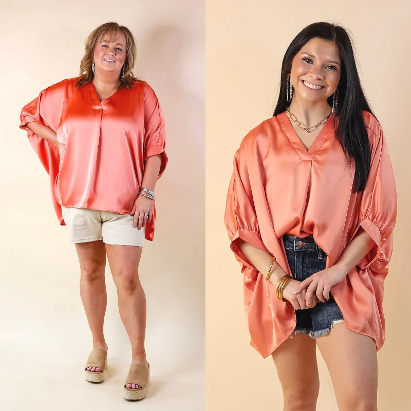 Graceful Fashion Irresistibly Chic Half Sleeve Oversized Blouse in Coral Orange