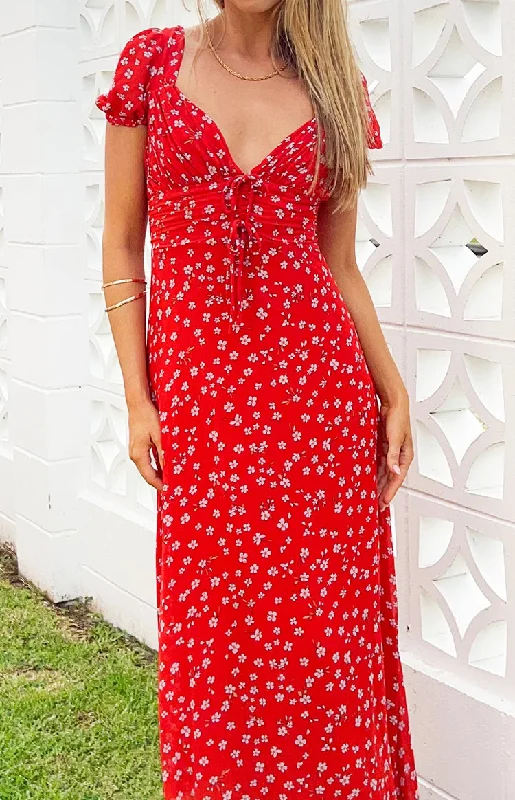 Casual Chic Ayla Red Floral Short Sleeve Maxi Dress