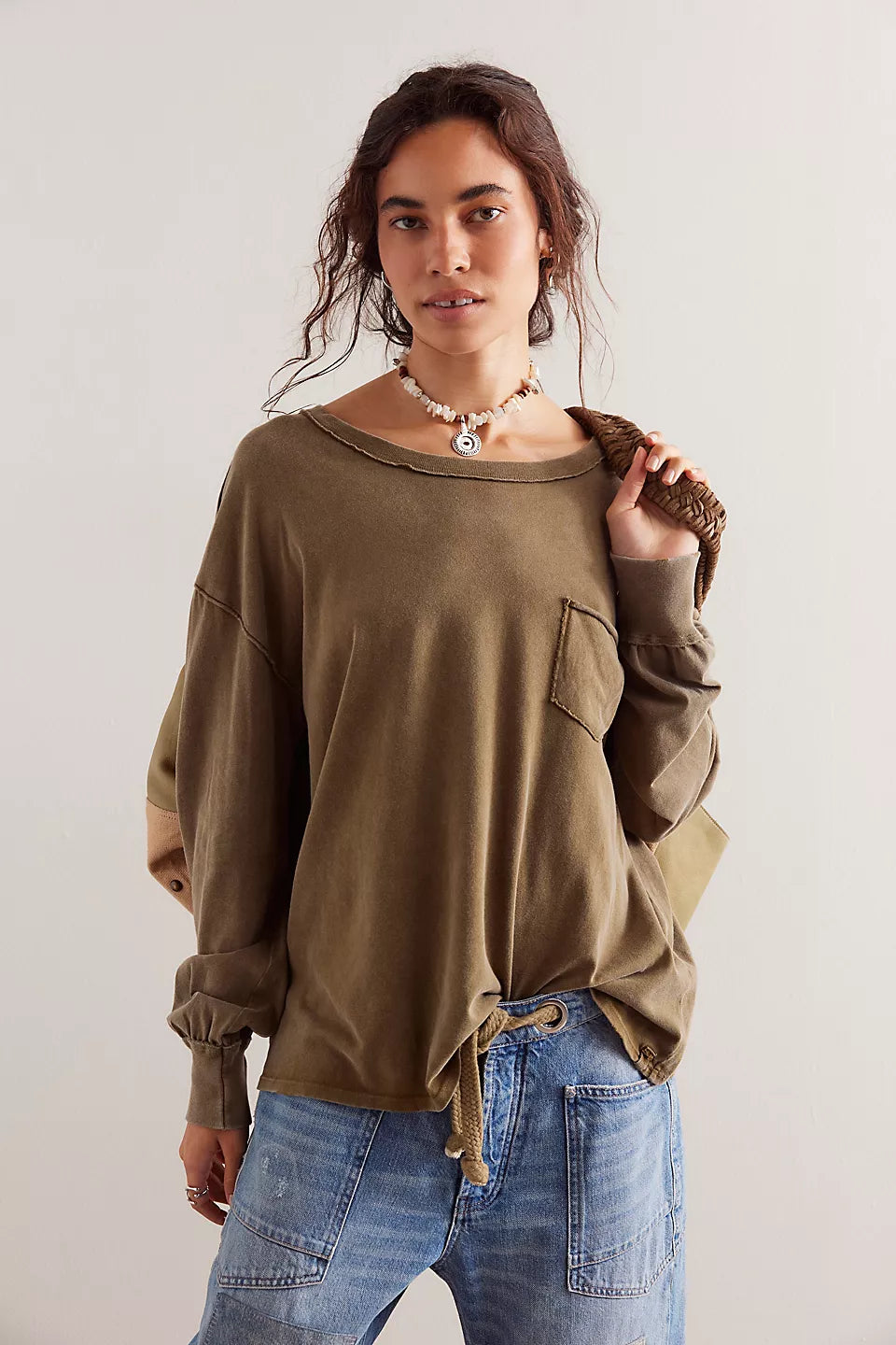 Fashion Women's Clothing Free People We The Free Fade Into You Tee - MILITARY OLIVE