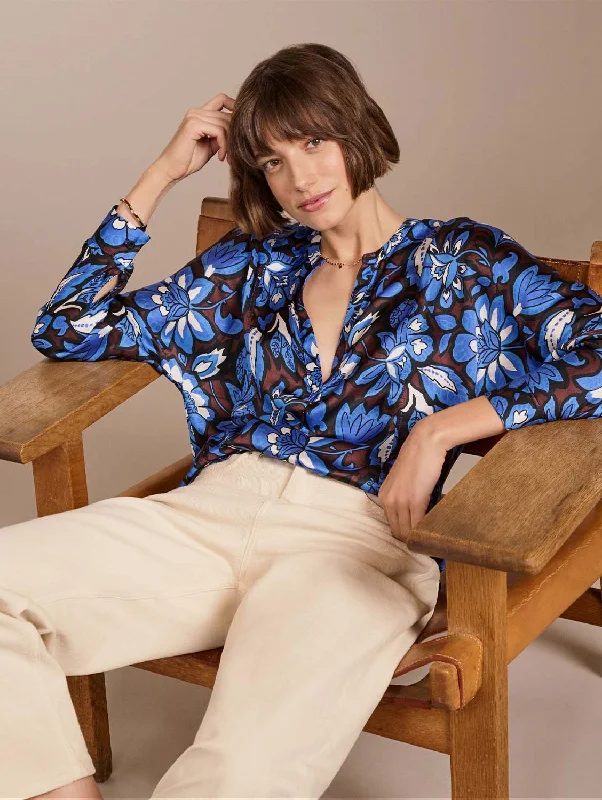 Crazy Discounts, Hurry Up Gloria LENZING™ ECOVERO™ Recycled Blouse | Blue Floral Saraca