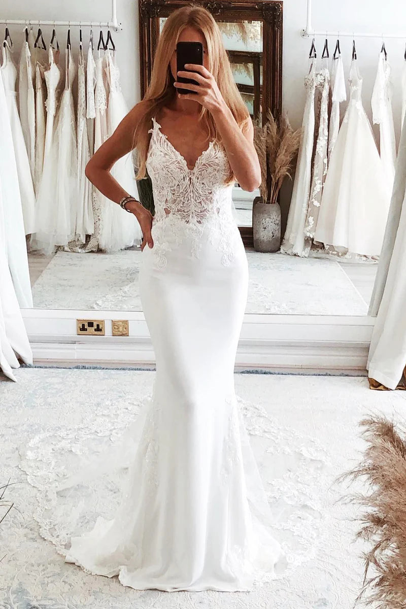 Step Ahead, Lead The Trend Wedding Dress Mermaid Lace Long Backless with Button