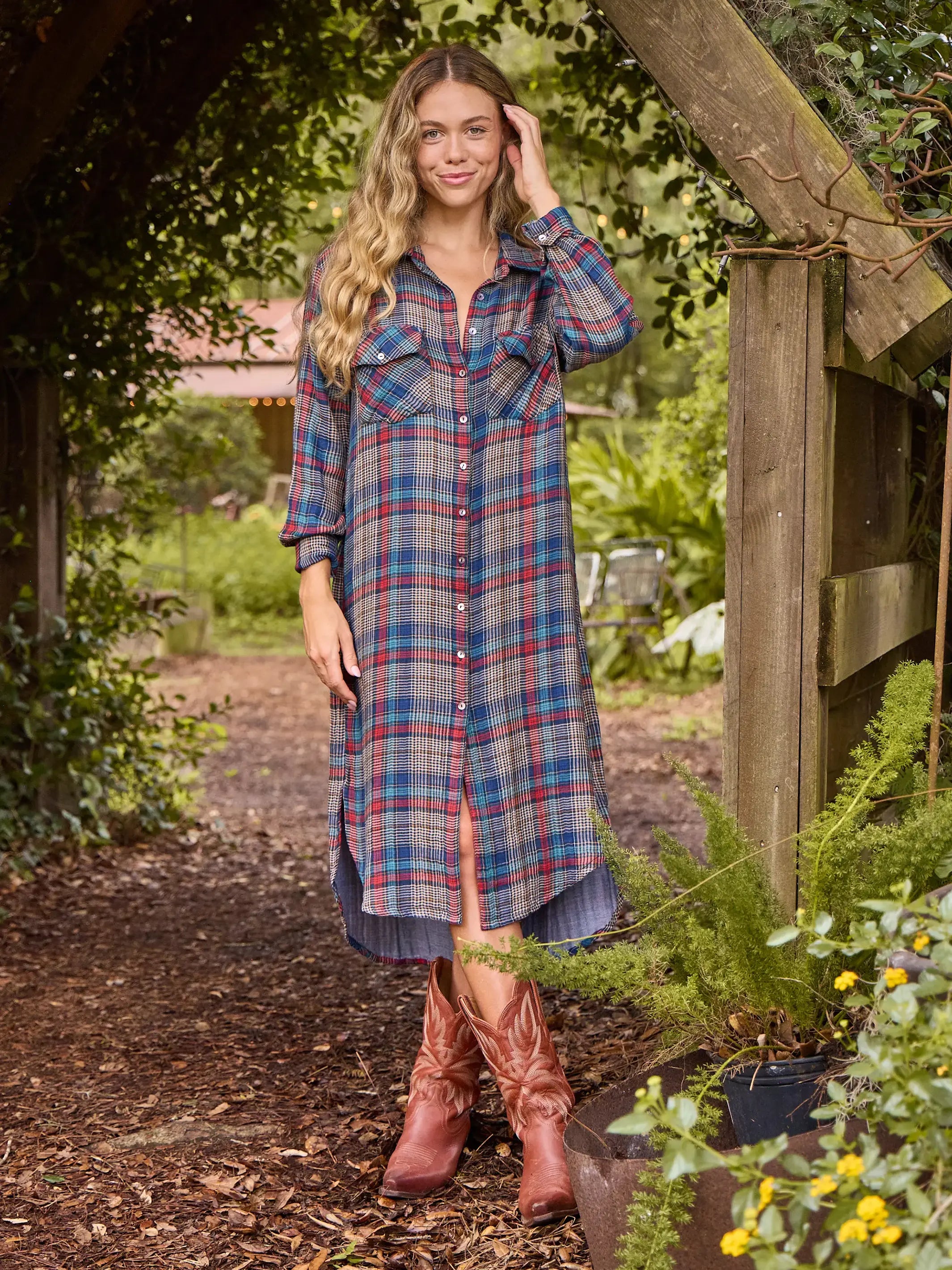 Clothes For Women Cooper Shirt Dress - Navy Red Plaid