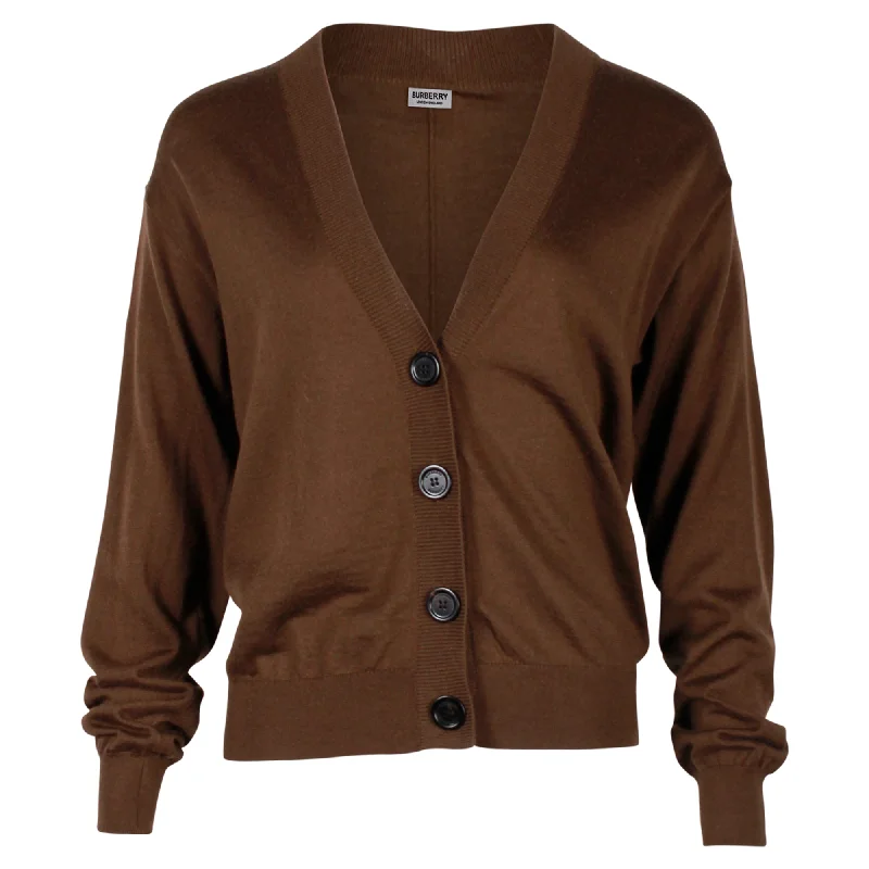 Seasonal Trends Burberry Elbow Patch Cardigan in Brown Merino Wool