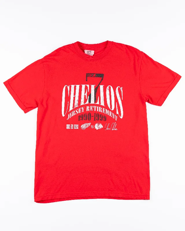 Versatile Wardrobe Essentials Chicago Blackhawks Red Chelios Jersey Retirement Vintage Inspired Wordmark Tee